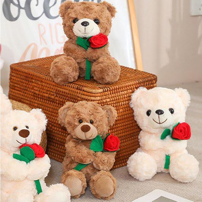 Teddy Bear Stuffed Animal Cute Flower Plush Doll Toy 8 inch for Girls Boys Christmas (Bear Flower White)