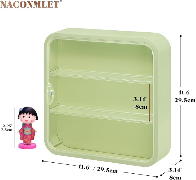 Wall-Mounted Clear Display Case for Figures with Light,3-Layer Storage Box with Door,Dust Proof,Moisture Proof,Suitable for Pop Mart,Lego Collectibles Mini Figures Toys