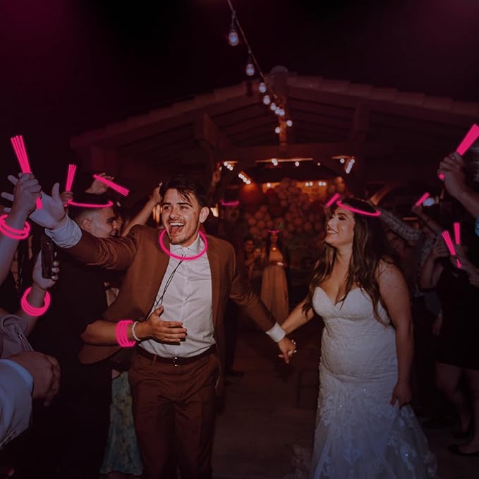 500 PCS Pink Glow Stick Bracelets Necklaces Bulk 8" Glowsticks with Connectors Glow in the Dark Party Supplies Light Up Neon Party Favor for Halloween Christmas Wedding Gender Reveal