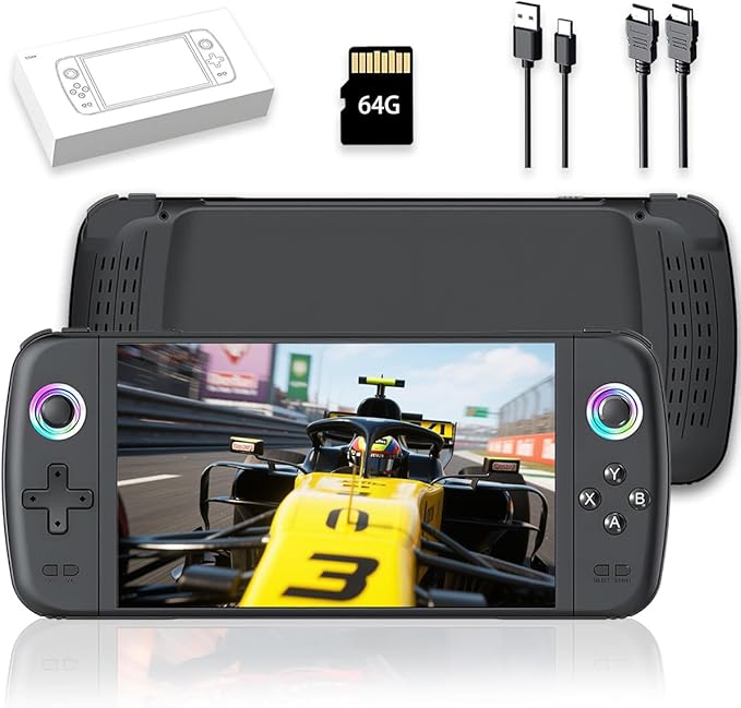 New M27 Retro Handheld Game Console,7-inch IPS Screen Portable Android Gaming Handheld,Built-in 64G with 20000 Games,Linux System,Portable Pocket Mini Arcade (Black,64g)