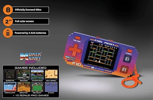 My Arcade Data East Pixel Pocket Pro: Data East Licensed Video Game, 18 Retro Games, Portable Keychain Arcade