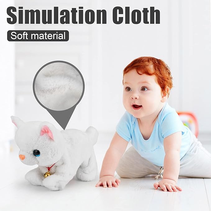 Smalody Interactive Electronic Plush Toy - Upgrade Robot Talking Cat Toys, Animals Sound Control Electronic Pet for Kids, Kitten Toys for Boys & Girls Kids(White)