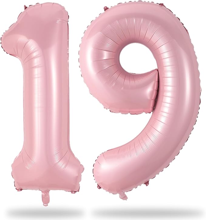 19th Birthday Balloon for Girls, 40 Inch Pastel Pink Number 19 Foil Balloons Self Inflating, Big Mylar Helium Light Pink 19 Balloons for Women Birthday Decor Anniversary Party Decorations Supplies