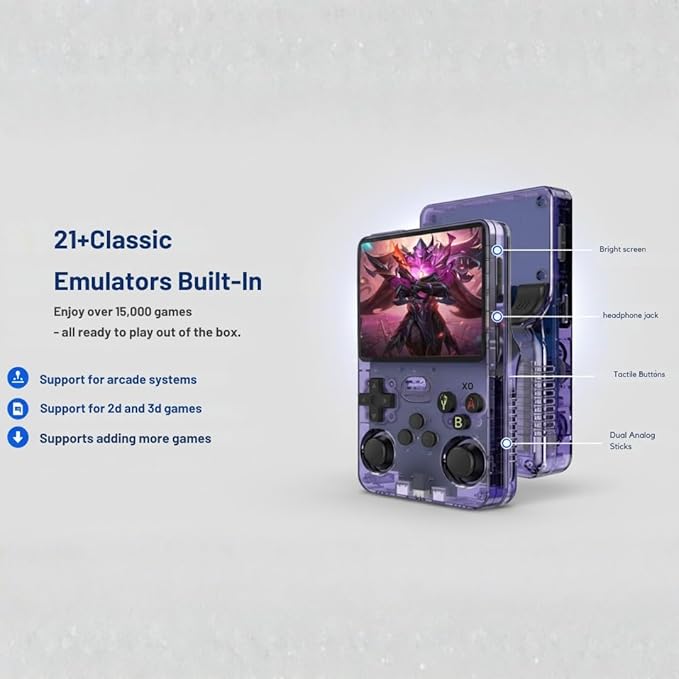 Retro Handheld Game Console R36S with 3.5" IPS Screen, Dual Joysticks, WiFi, 64GB Open-Source Portable Gaming System with 15,000+ Classic Titles for Kids and Adults (Black)