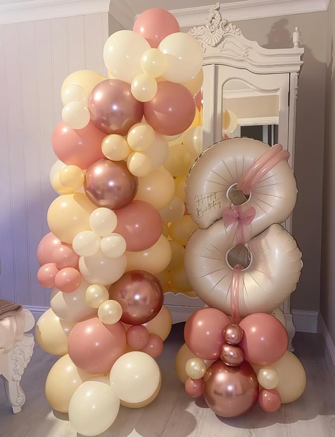 Retro Blush Pink Balloons, 60 Pcs 12 Inch Dusty Pink Metallic Chrome Rose Gold Beige Ivory White for Wedding, Baby Shower, Birthday, Bridal Shower, Boho Party Decorations