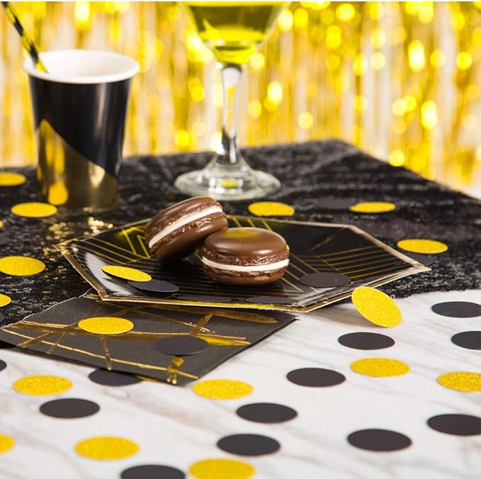 MOWO Glitter Confetti Circles Wedding Party Decor and Table Decor 1.2’’ in Diameter (glitter gold,black,200pc)