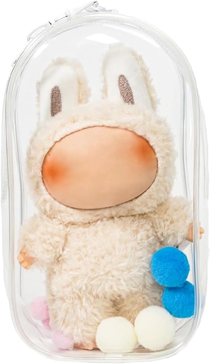 Clear Display & Storage Case for 17cm Doll – PVC Bag with Detachable Keychain for Collectible Toys and Cosmetics, Portable cases for Travel or Home Decor (7 Inches)