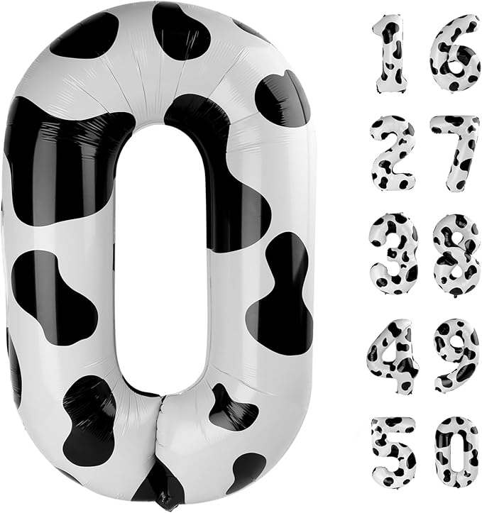 40 Inch Cow Print Balloon Number 0 Balloons,Jumbo Mylar Foil Helium Balloon for 10 20 30 40 50 60 70 80 90 100 2025 Birthday Digital Balloons for Birthday Party,Wedding Anniversary Party Decorations