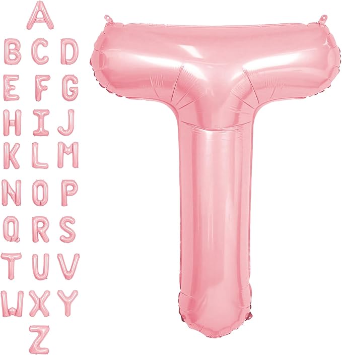 SUWEN 40 Inch Pink Large T Letter Balloons Big Foil Helium Letter Balloons A-Z Jumbo Mylar Happy Birthday Party Decorations for Girl Anniversary Party Supplies