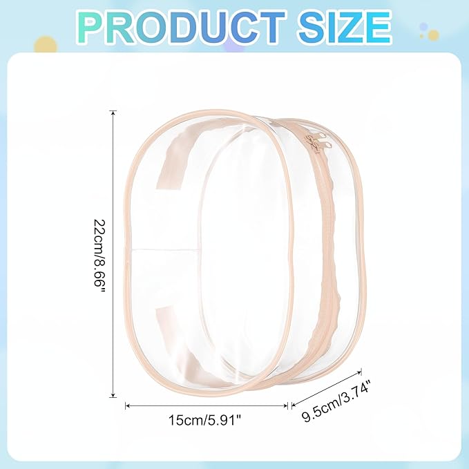 uxcell Figure Display Bag, 6 x 3.7 x 8.7 Inch PVC Oval Portable Dolls Pouch Carrying Case Storage Bag Keychain Charm for Showing Off Boxes Dolls, Peach Pink
