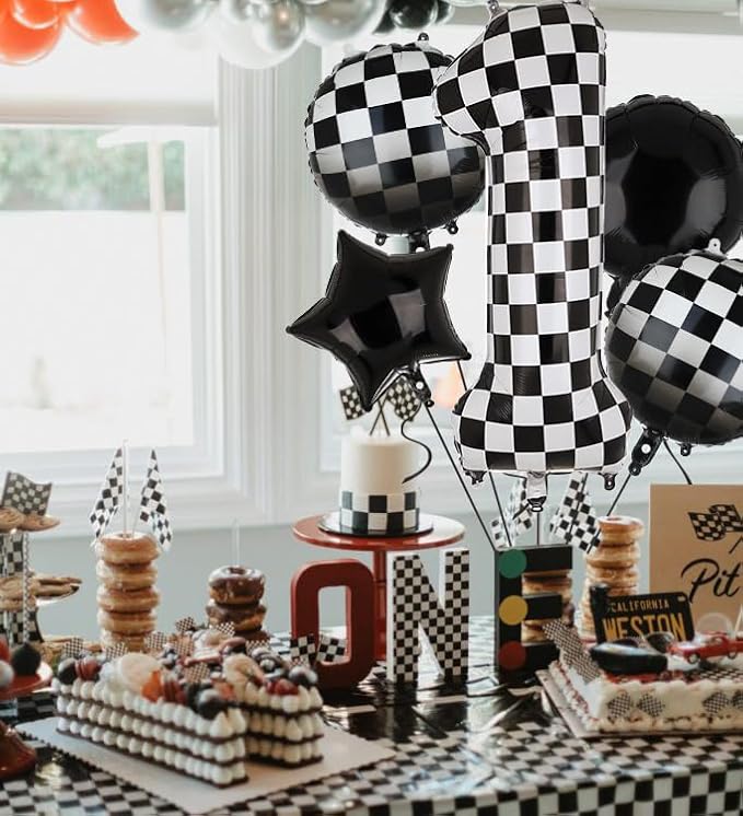 40 Inch Checkered Number Balloon 1 Black and White Race Car Birthday Balloons Baby Hippie Smile Party One Happy Dude Balloons Shower Boys 1st Birthday Race Car Theme Party Decor Supplies 5 Pcs