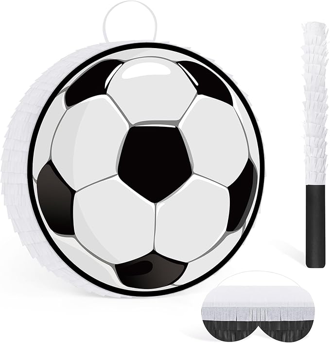 Hooqict Soccer Ball Pinata with Blindfold and Bat Stick Soccer Birthday Party Decorations for Kids Boys Men Sports Themed Party Supplies School Classroom Activities