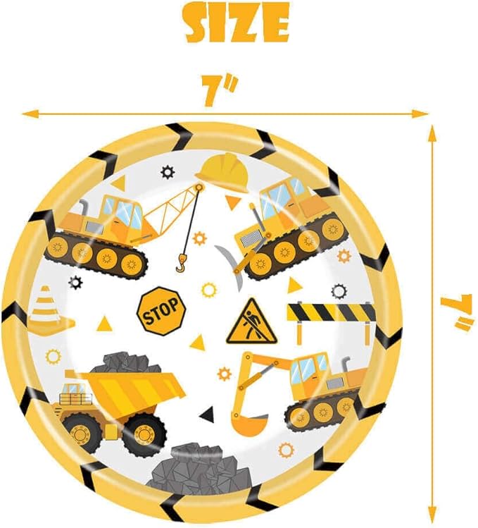 51 Pcs Construction Birthday Party Supplies Dump Truck Tablecloth Paper Plates Napkins Forks Dinnerware for Construction Baby Shower 1st 2nd 3rd 4th Birthday Party Supplies Decorations