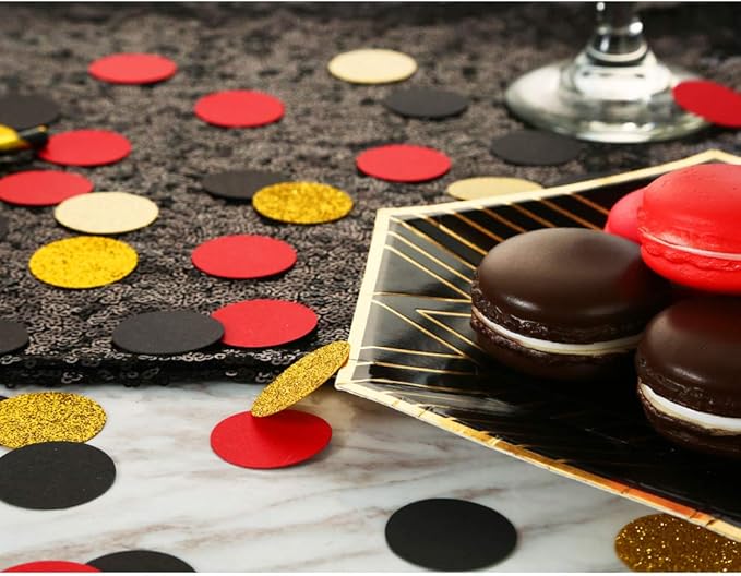 Glitter Confetti Circles Table Decoration and Wedding Party Decoration, 1.2’’ in Diameter (gold glitter, black, red,300pc)