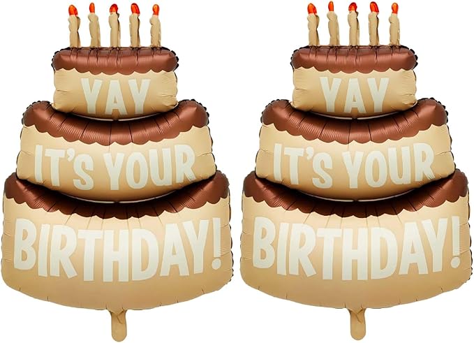 Happy Birthday Large Cake Foil Balloons 40 Inch Three-Layer Big Cake Happy Birthday Cream Coffee Mylar Helium Balloon for Girls Boy Women Kids Baby Shower Birthday Party Decorations Supplies 2 Pcs
