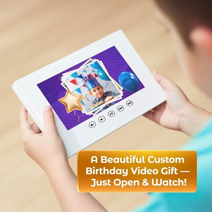 Birthday Video Card for Boys – Create a Personalized Slideshow from Photos – Fun & Emotional Tech Gift – 7” IPS Display, USB Rechargeable, 256MB Memory, Gift-Ready