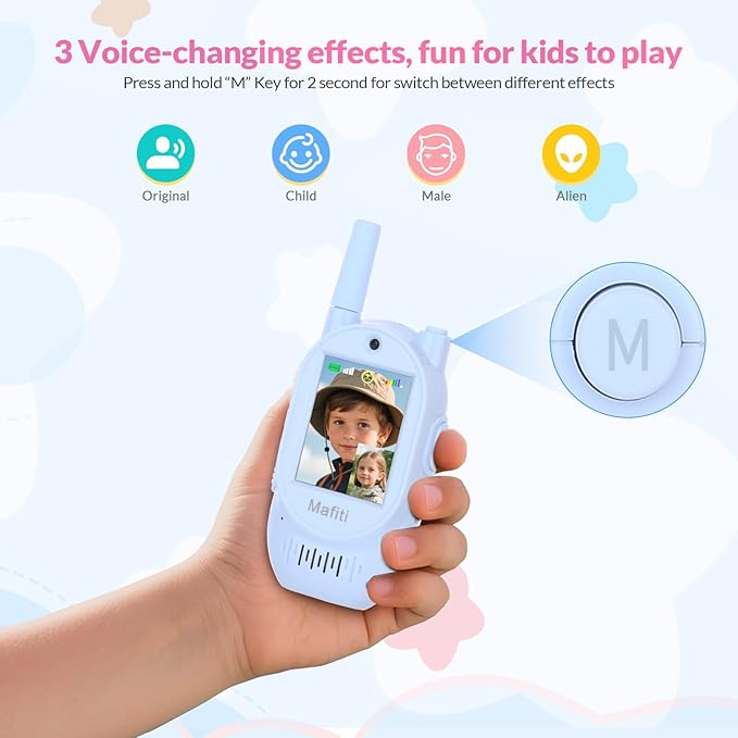 Mafiti Video Walkie Talkies for Kids 2 Pack Rechargeable 1000 Feets Long Range Toddler Toys Birthday Gifts for 3 4 5 6 7 8 Year Old Boys Girls (Blue+Pink)