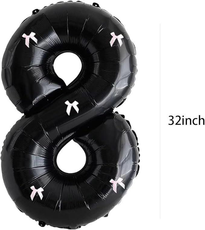 PLAP Birthday Number Balloon Bow Black Party Supplies 32 "Birthday Number Decoration (Black pink number 8)