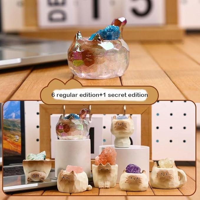 Surprise Box Figures Diamond Crystal Cat Theme, Mystery Bag Random Design Action Figures Figurine Collectible Home Desk Car Decoration, Holiday Birthday Christmas New Year Gift, Whole Set-6 Box