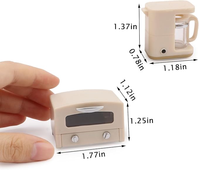 Dollhouse Miniture 1/12 Coffee Maker & Oven Set 2Pcs Miniatures Kitchen Appliances Furniture Plastic Model Coffee Machine Accessories (Beige)