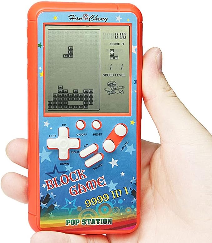 Retro Block Game Console Brick Game Console with Color Shell and Large Screen Powered by 2 AA Batteries Build 23 Games and with a Small Body (Orange)