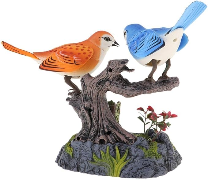 2 Birds Sound Activated Chirping Toy with Pen Holder for Desk Decor