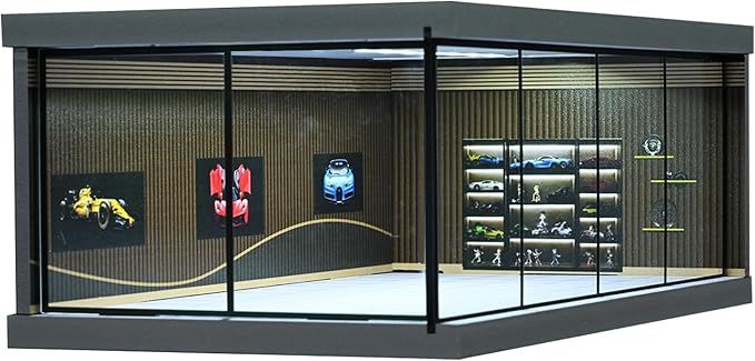 1/64 Diorama Car Garage Model,with LED Lighting City Car Showroom Model Car Parking Lot Storage Model,for 1/64 Scale Diecast Model Car,Scene Display Model Collection Gift (Showroom)