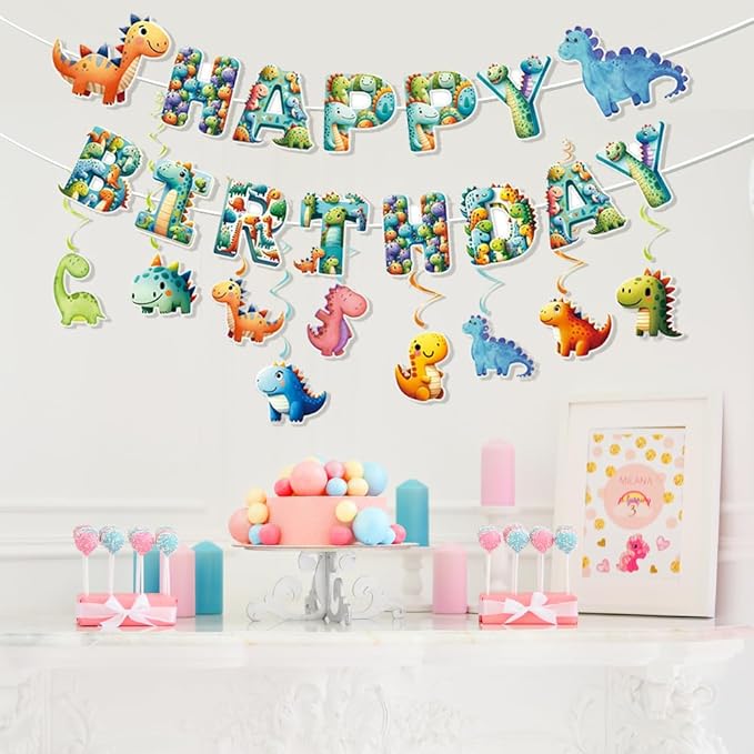 Cute Cartoon Dinosaur Happy Birthday Banner for Kids - Dinosaur Birthday Party Decorations,Dino Happy Birthday Banner Party Supplies - Boys and Girls