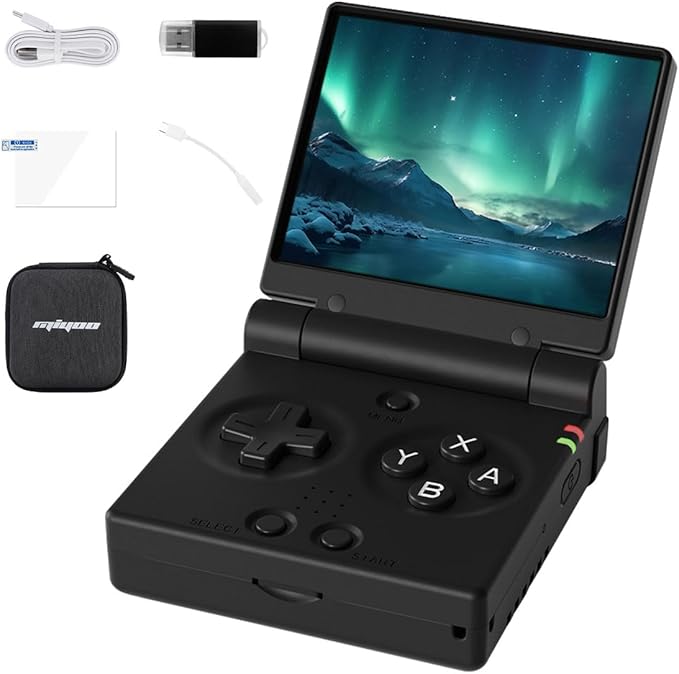 Miyoo Mini Flip Retro Game Console,2.8 Inch IPS Classic System and 2500mAh Battery Video Games Consoles,with Linux System and Wireless Networt Handheld Console Casual Game Console-No SD Card(Black)