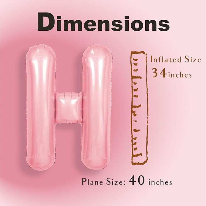 SUWEN 40 Inch Pink Large H Letter Balloons Big Foil Helium Letter Balloons A-Z Jumbo Mylar Happy Birthday Party Decorations for Girl Anniversary Party Supplies
