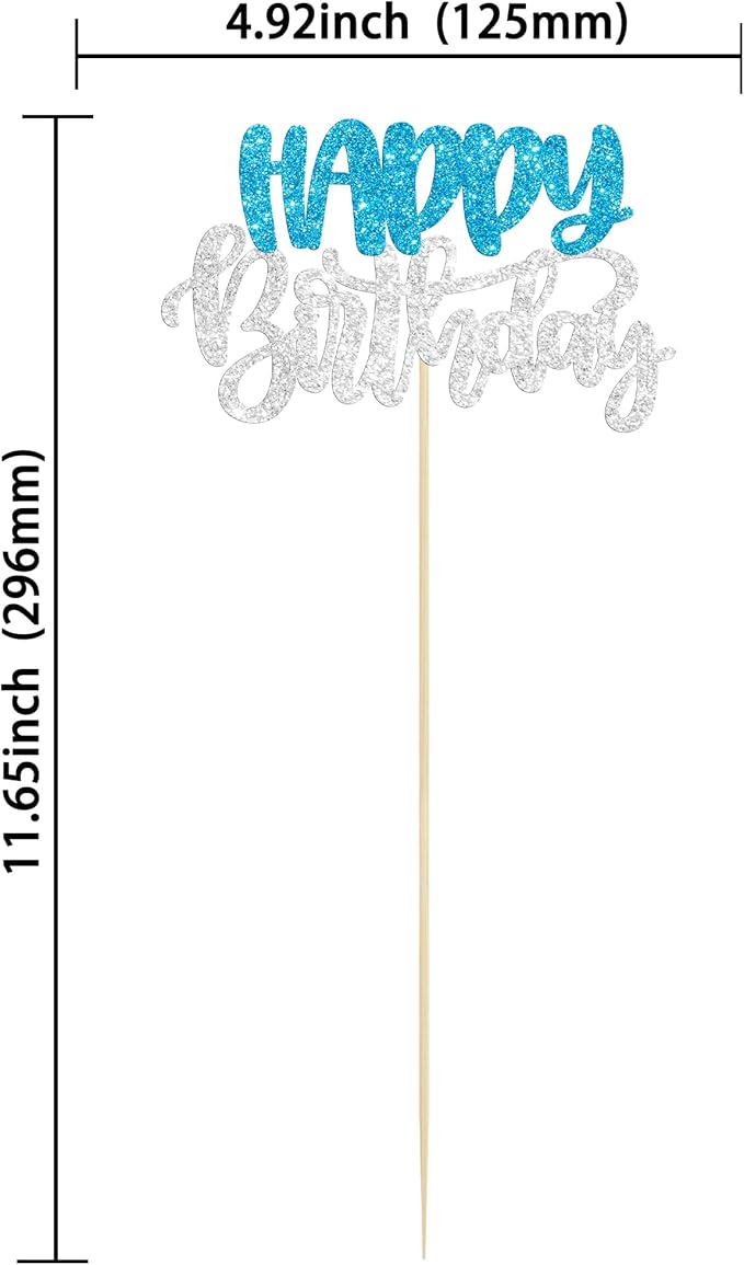 Gyufise 12Pcs Happy Birthday Centerpieces Sticks Double Sided Glitter Birthday Party Decorations Anniversary Table Flower Centerpiece for Celebrating Party Supplies Blue Silver