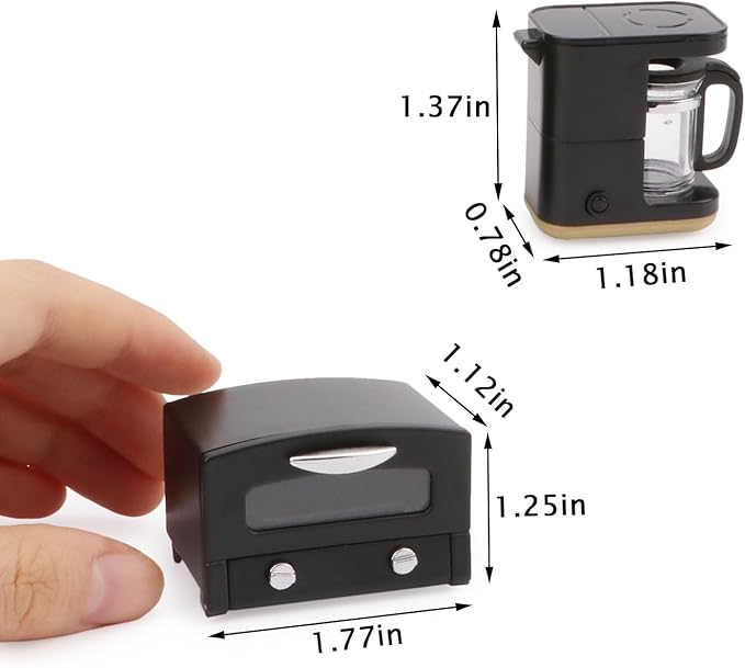 Dollhouse Miniture 1/12 Coffee Maker & Oven Set 2Pcs Miniatures Kitchen Appliances Furniture Plastic Model Coffee Machine Accessories (Black)