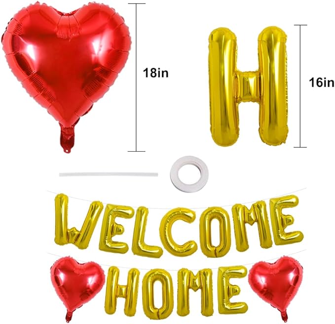 TONIFUL Welcome Home Balloons,16 Inch Gold Welcome Home Foil Balloons Banner Welcome Home Party Decorations for Homecoming Party Decorations House Warming Party Family Gathering Supplies
