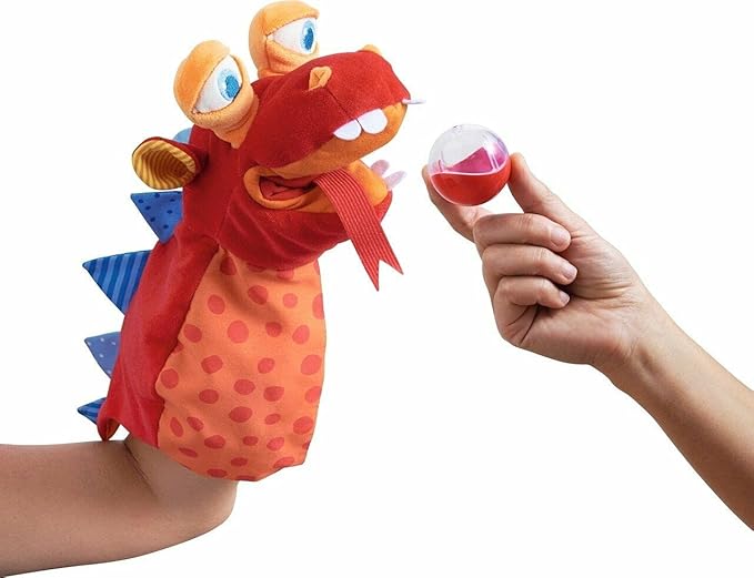 HABA Glove Puppet Eat it Up Dragon - Hand Puppet That Eats Small Objects, Perfect Toddler Toys for Ages 18 Months+, Sensory Hand Puppets, Preschool Toys