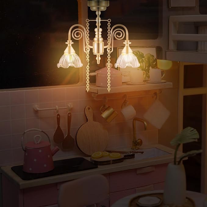 NUOBESTY Dollhouse Ceiling Lamp, 1pc Dollhouse Hanging Lights Led Miniature Doll House Light Battery Operated for DIY Doll House Furniture Accessories