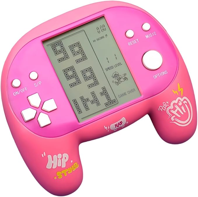 JXD Handle Brick Game Console 4.1Inch Great Grip Feeling 2574 in 1 Retro Puzzle Block Games Handheld Game Player for Travel/Indoor/Outdoor Children/Students/Teens/Birthday (Pink)