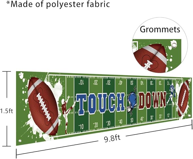 Large Football Themed Birthday Party Banner, Sunday Game Day Sports Fan Supplies, Football Photo Backdrop Hanging Decorations （9.8 x 1.5 ft)