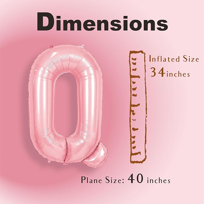 SUWEN 40 Inch Pink Large Q Letter Balloons Big Foil Helium Letter Balloons A-Z Jumbo Mylar Happy Birthday Party Decorations for Girl Anniversary Party Supplies