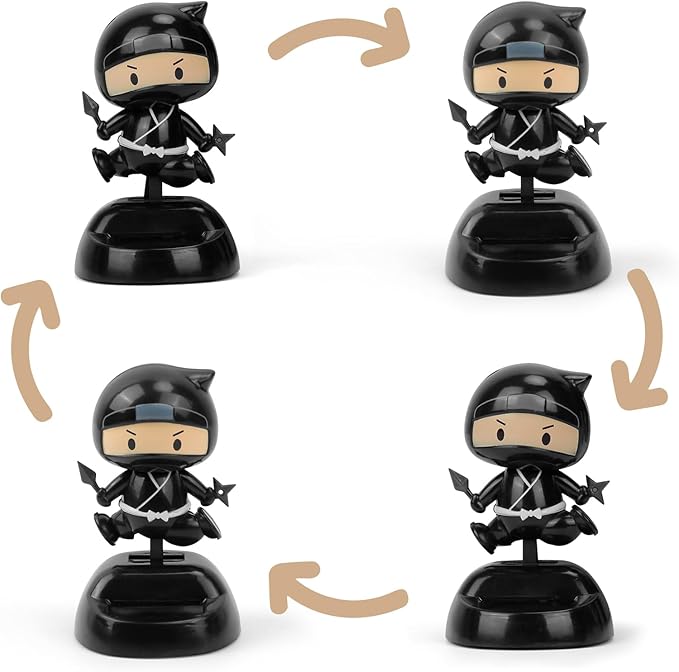 YGMONER Solar Powered Ninja Bobblehead Car Dashboard Ornaments Eco-Friendly Vibrant Car Decor Accessories for Office & Vehicle