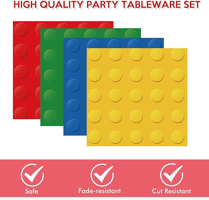 40pcs Colorful Building Block Themed Paper Napkins - 2-Ply 6.5x6.5 Inches Disposable Birthday Party Supplies & Festive Table Decorations