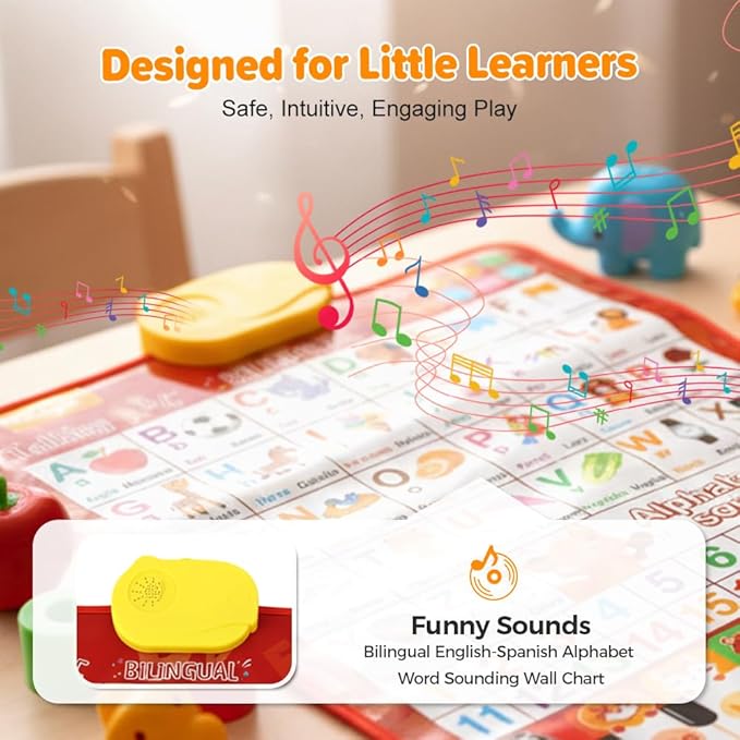 Bilingual Talking Wall Chart, 2026 New Interactive Learning Placard, Durable Alphabet Chart with Pictures and Sounds, Portable Early Education Toy for Home