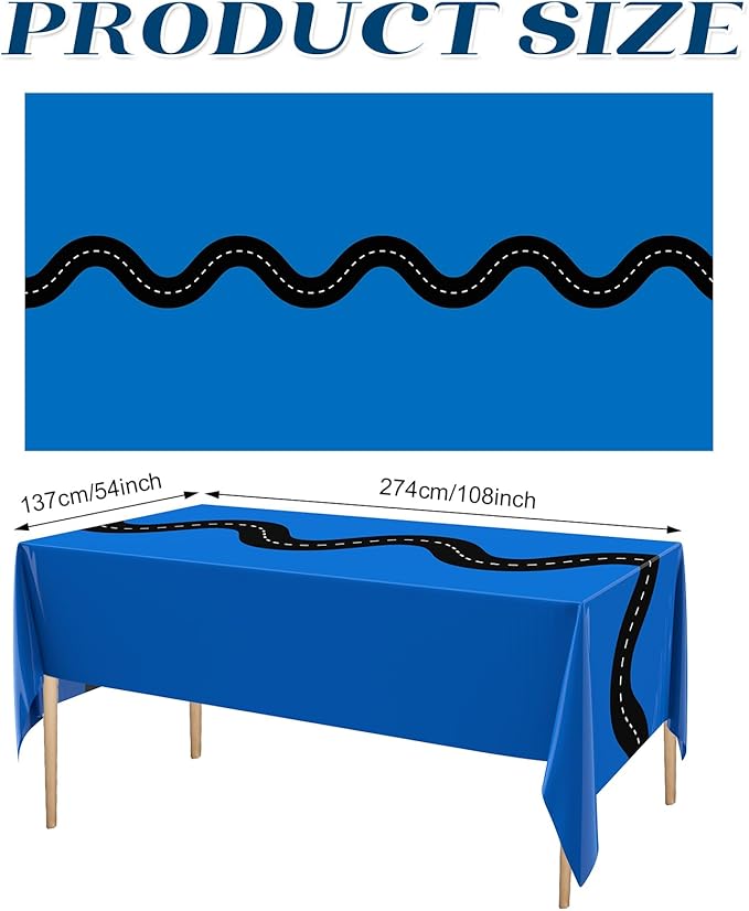 Irenare 3 Pcs Racing Table Cloths Car Birthday Party Supplies 54 x 108 Inch Racetrack Table Runner Covers Disposable Rectangular Road Tablecloth for Kids Boy Car Theme Birthday Party Decor (Blue)