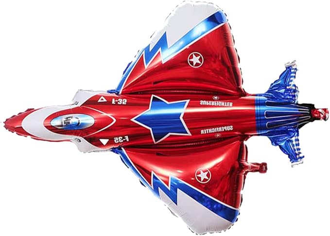 4PCS Fighter Jet Airplane Balloons - Airplane Shaped Foil Mylar Balloons for Baby Shower Kids' Boys Birthday Party Supplies Decorations