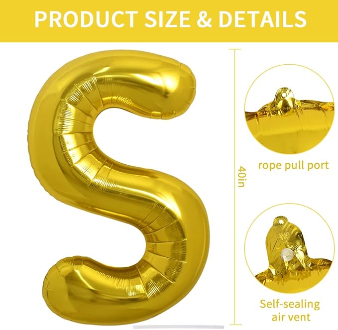 TONIFUL 40 Inch Large Gold Letter S Balloons, Helium-Filled Mylar Big Balloons for Birthday Party & Anniversary Celebrations