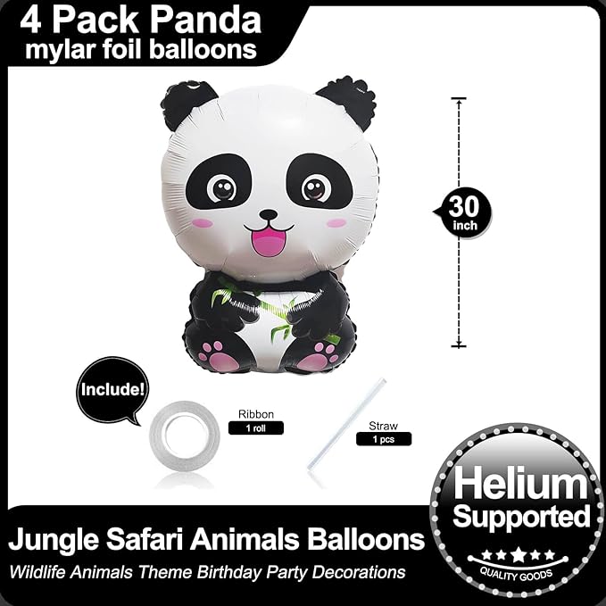 4 Pack Giant Panda Balloons - Jungle Safari Panda Balloons for Wildlife Animals Theme Birthday Party Decorations