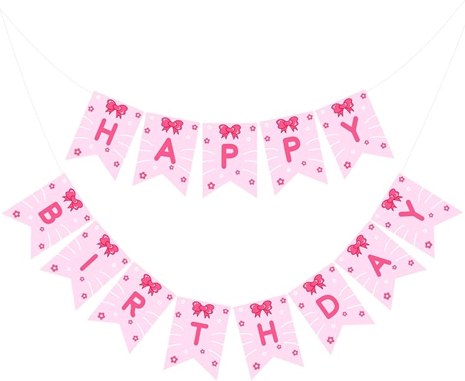 TaoBary Pink Cute Kitty Happy Birthday Banner Pre-strung Hanging Sign Cartoon Cat Birthday Decorations Kitty Themed Pink Party Supplies Cartoon Kitten Banners for Girls Women Birth Favors