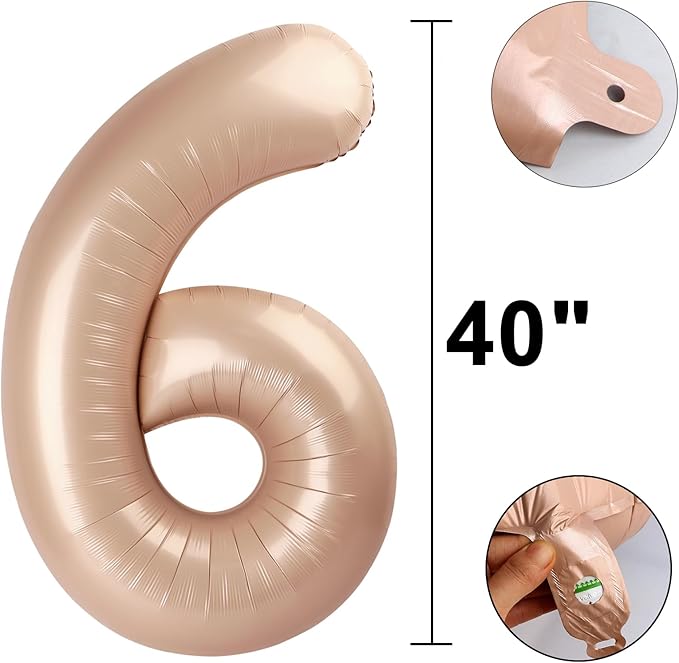 40 Inch Caramel Balloon Number 6 Balloon,6 Foil Mylar Helium Large Digital Balloon Birthday Numbers Jumbo Balloons 16th or 61st Anniversary Party Decorations Supplies