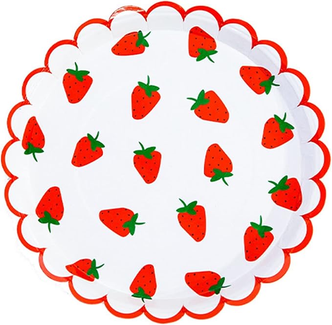 MaitianGuyou 40 Count Disposable Strawberry Birthday Decorations,Paper Plates Strawberry Decorations Party Supplies for Appetizer,Picnic,Baby Shower,Barbecue,Wine Party Supplies(Strawberry2#,7 inch)