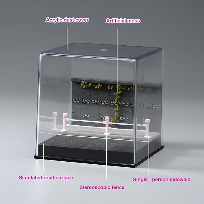 1/64 Model Car Display Case Diorama Garage,Simulated Parking Lot Model Miniature Scene Parking Lot PVC Assembly with Light Parking Space Model Display Frame Toy Display Box (Street Scene Garage)
