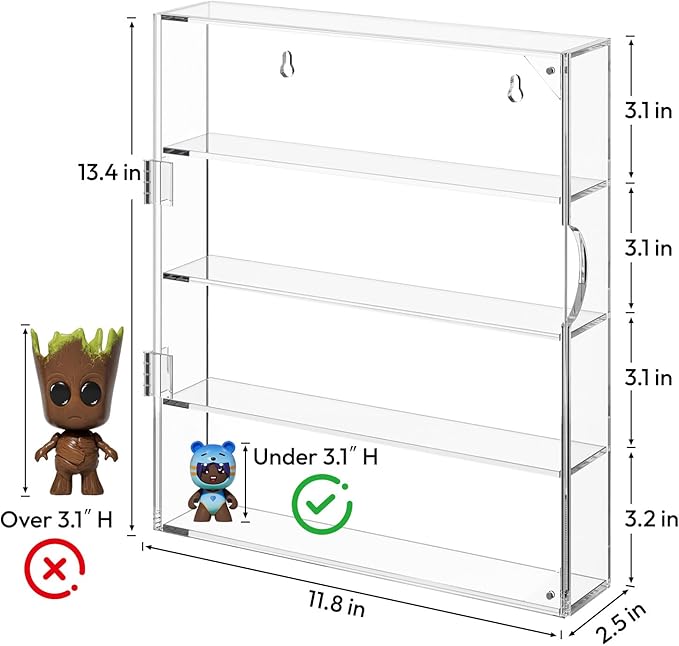 NIUBEE Acrylic Display Case for Figures: Dustproof Clear Mini Funko Case, Wall Mounted or Desktop Action Figure Display Case for Collectibles